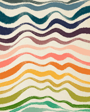 Minimal Wavy Line Drawing In Rainbow Colors