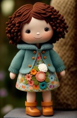 Fototapeta premium adorable portrait of girls classic vintage doll in floral dress