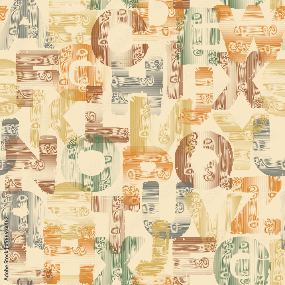Poster colored seamless pattern of english letters with a textile texture. vector background with capital b