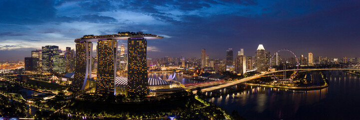 Singapore aerial cityscape at night