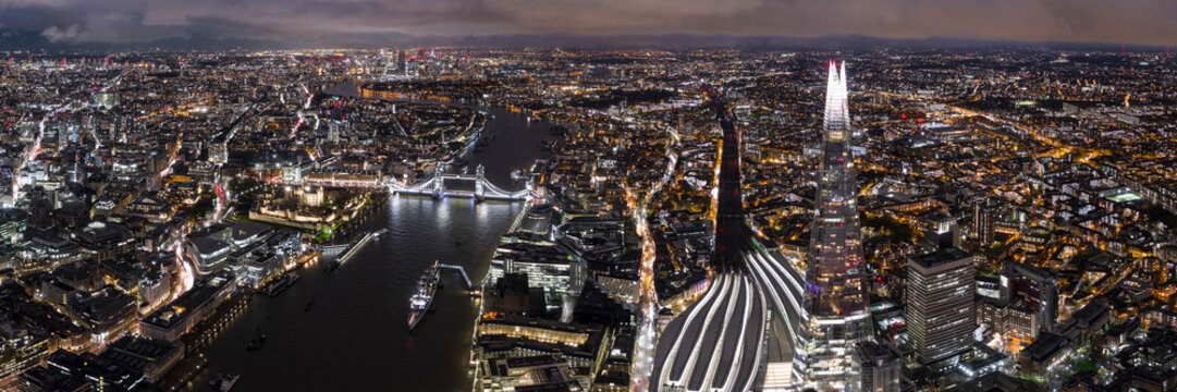 London Skyline at Night Aerial