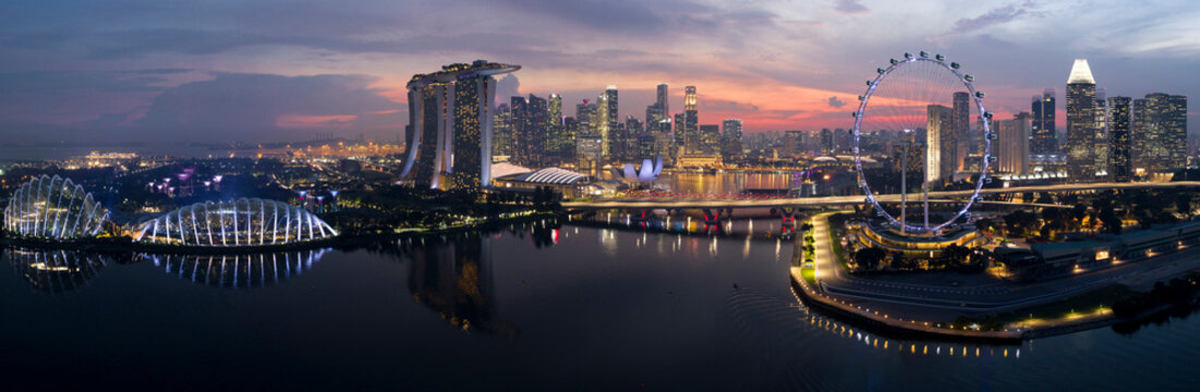 Singapore Skyline sunset aerial 2