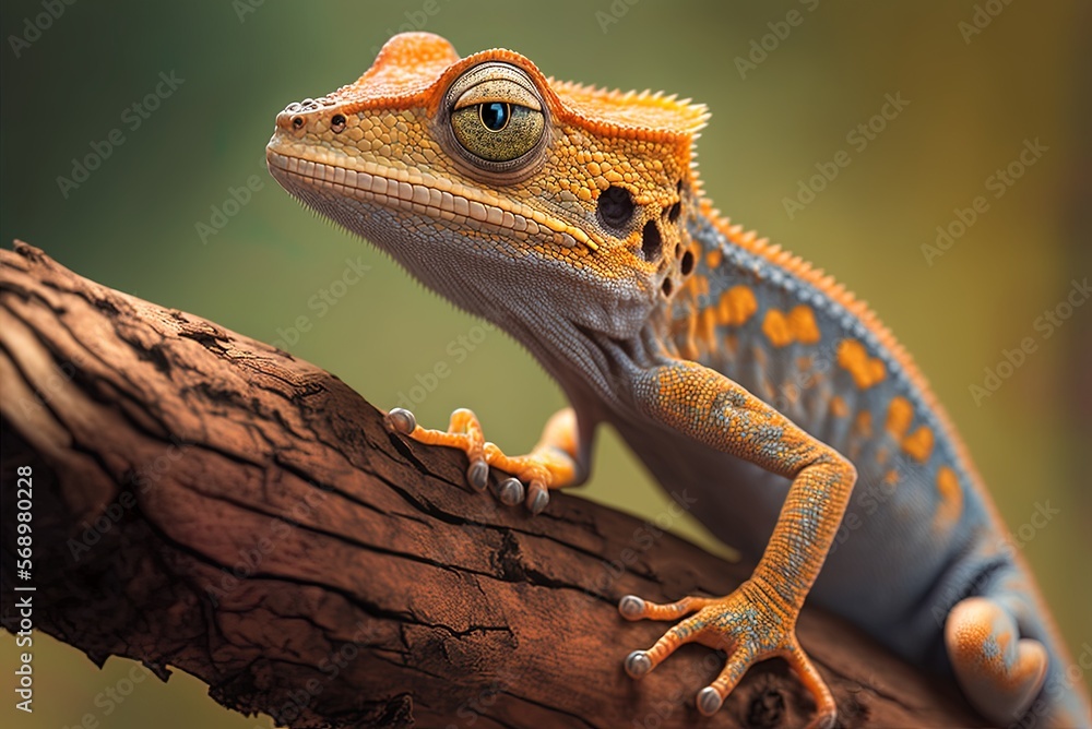 Poster in-focus image of a cyrtodactylus irianjayaensis perched on a branch generative ai