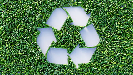 Recycle symbol made by infinite plastic bottles; original 3d rendering illustration