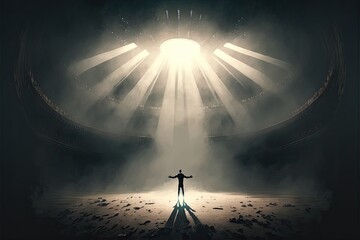 alien space ship abduction of a person at night, close encounter, extra terrestrial, generative ai