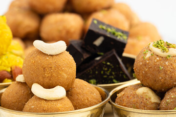 Indian Mithai Churma Laddu, Besan Ladoo, Gulab Choorma Ke Laddoo. Food Theme For Deepavali, Rakshabandhan, Navratri, Dussehra, Vijyadashmi, Diwali, Deepavali, Holi, Ramnavmi, Rakhi, Janmashtami