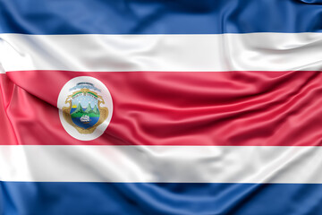 Ruffled Flag of Costa Rica with ensign. 3D rendering. Isolated