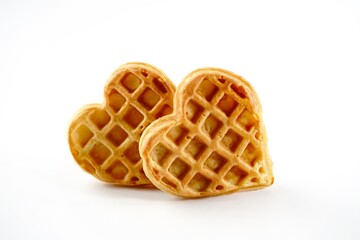 Homemade heart shaped waffles isolated on white background | Valentine heart waffles