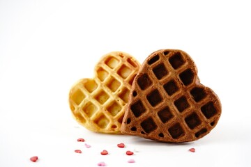 Homemade heart shaped waffles isolated on white background | Valentine heart waffles
