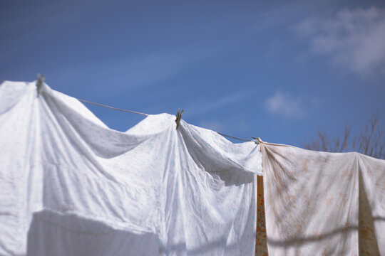 clothes drying on clotheslines