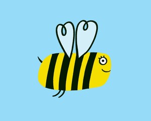 Happy bee flying, nature insect illustration