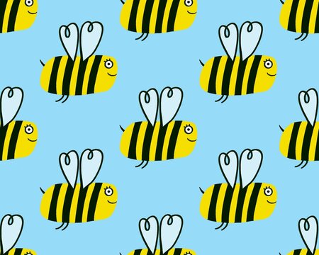 Happy bee flying, insect illustration pattern