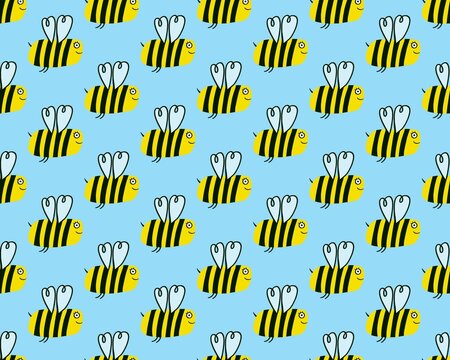 Happy bee flying, insect illustration pattern