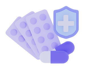Pharmacy concept Health care add minimal style Medical drugs Safe treatment and protection from diseases  3d aid render illustration