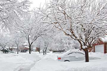 Residential district after a heavy snowstorm.