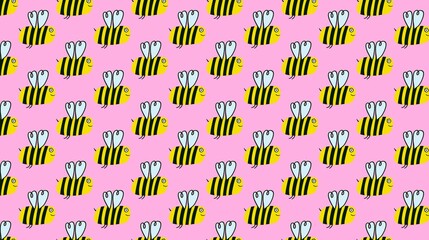 Happy bees flying together, insect illustration pattern
