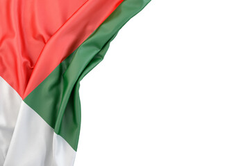 Flag of Madagascar in the corner on white background. 3D rendering. Isolated