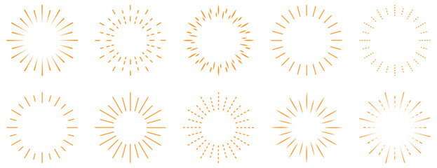 Set of sunset beams. Bursting sun rays. Fireworks. Design can use for web and mobile app. Vector illustration