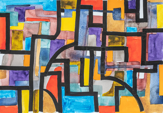 An abstract watercolor and ink painting which suggests distorted mesh.