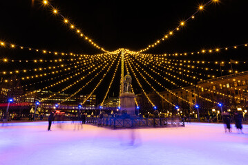Kungsträdgården public ice skating with Christmas decoration