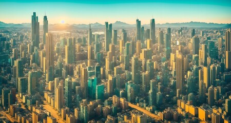 Megalopolis mega city future with huge skyline of skyscrapers, bright sunny, ai generated