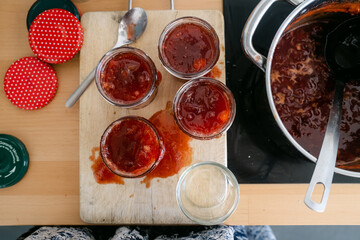 homemade fruit preserve in jars
