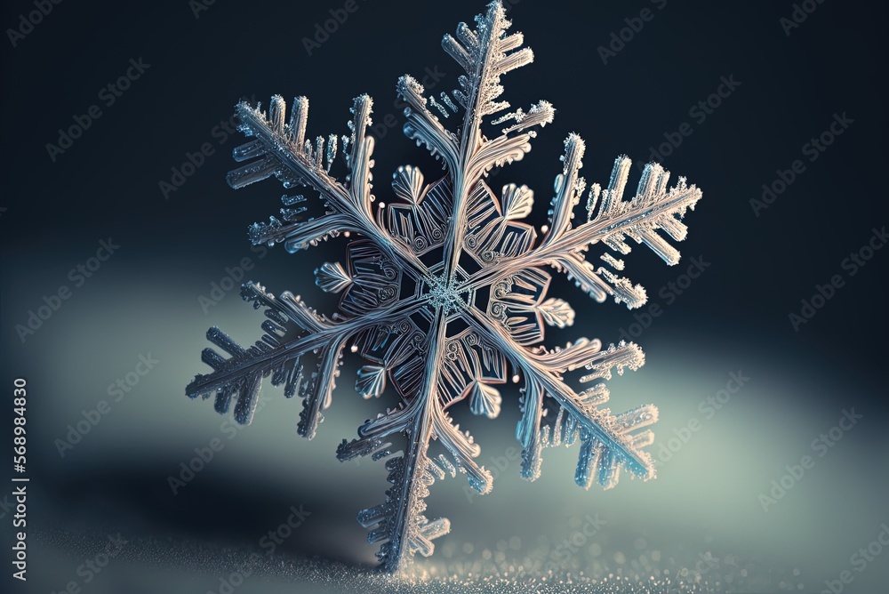 Poster a close-up of a single snowflake. generative ai