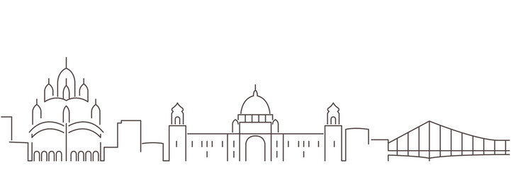 Kolkata Dark Line Simple Minimalist Skyline With White Background