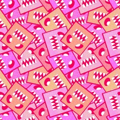 Cartoon geometric aliens seamless monster square pattern for wrapping paper and kids clothes print and fabrics