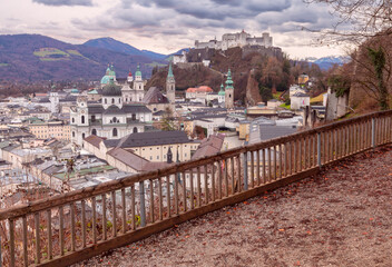 Salzburg. Picturesque view of the old historical part of the city at sunset.