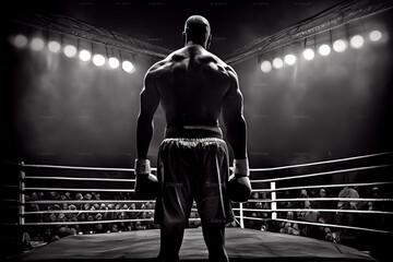 Fototapeta na wymiar Boxer in the ring, view from back, defeated. generative AI
