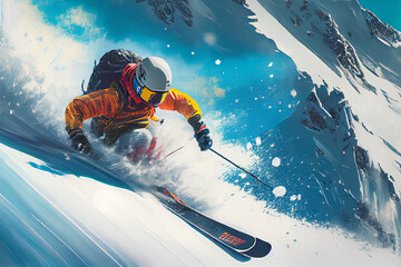 Skier in powder snow. generative AI