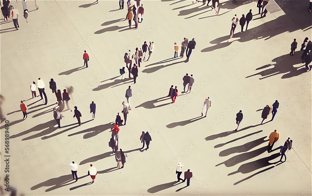 Wall mural aerial view of a crowd in the middle of the street, perfect for backgrounds, generative ai - Wall murals