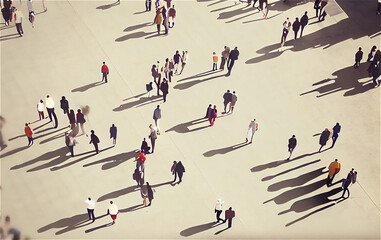 Aerial view of a crowd in the middle of the street, perfect for backgrounds, generative AI - obrazy, fototapety, plakaty