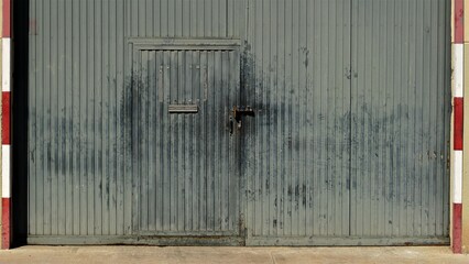 worn dark metal warehouse door as background
