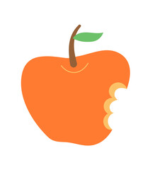 Bitten apple icon in flat style. Apple with leaf in hand drawn