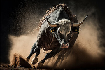 Bucking bull at a rodeo, all the action created by generative Ai - obrazy, fototapety, plakaty