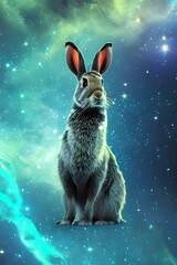 galaxies, spirals, space, nebulae, stars, smoke, iridescent, intricate detail, in the shape of a rabbit, octane render, 