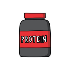 protein powder doodle icon, vector color line illustration