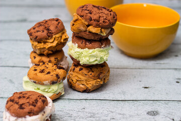Homemade chocolate chip ice cream cookies  sandwiches