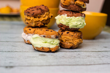 Homemade chocolate chip ice cream cookies  sandwiches