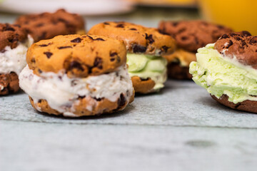 Homemade chocolate chip ice cream cookies  sandwiches