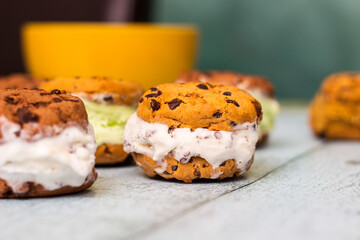 Homemade chocolate chip ice cream cookies  sandwiches