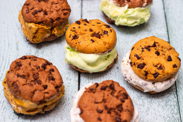 Homemade chocolate chip ice cream cookies  sandwiches