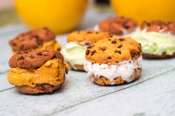 Homemade chocolate chip ice cream cookies  sandwiches