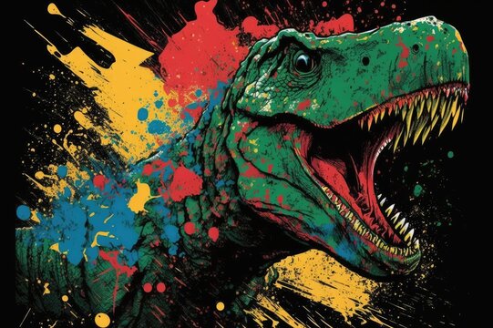 Pop art dinosaur t-rex. Generative AI.