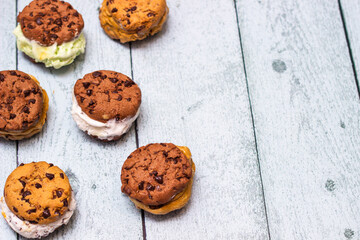 Homemade chocolate chip ice cream cookies  sandwiches