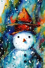 Snowman in colorful background