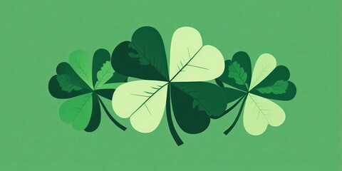 Shamrock lucky four leaf clovers on green background. St. Patrick's Day illustration. Luck of the Irish.