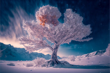 Winter landscape with tree